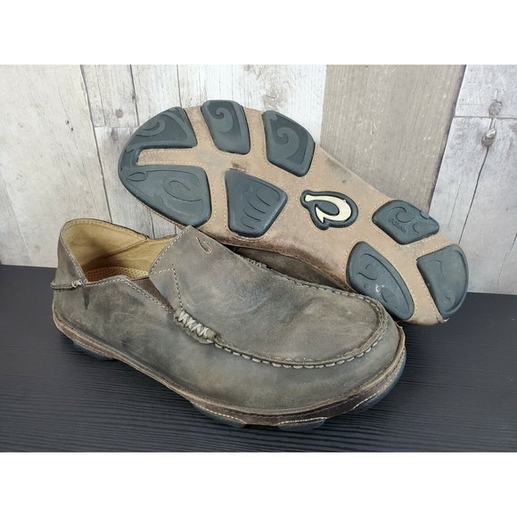 OLUKAI Moloa Brown Leather Men's Size 8.5 Loafers Slip On Shoes